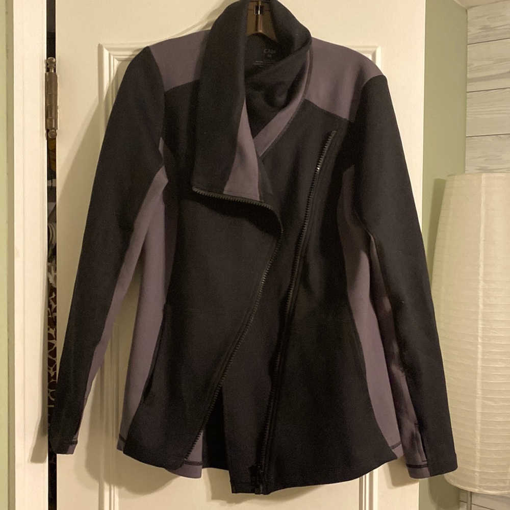 CAbi workout jacket. Black and grey